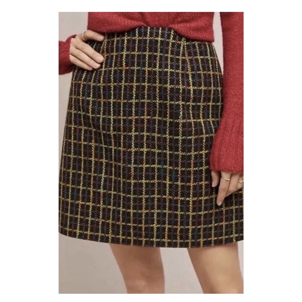 Anthropologie Hutch Windowpane Mini Skirt Tweed Medium Multicolored, $110